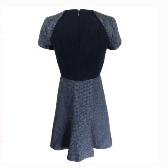 J Crew Women's Black and Gray Checkered Flutter A-Line Dress Ponte Wool Blend - Picture 2 of 4